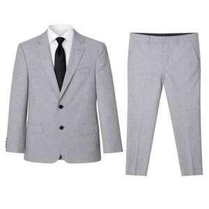 J.Ferrar Suit Mens 40S 33x28 Slim Fit Light Grey 2-Piece Office Prom Graduation